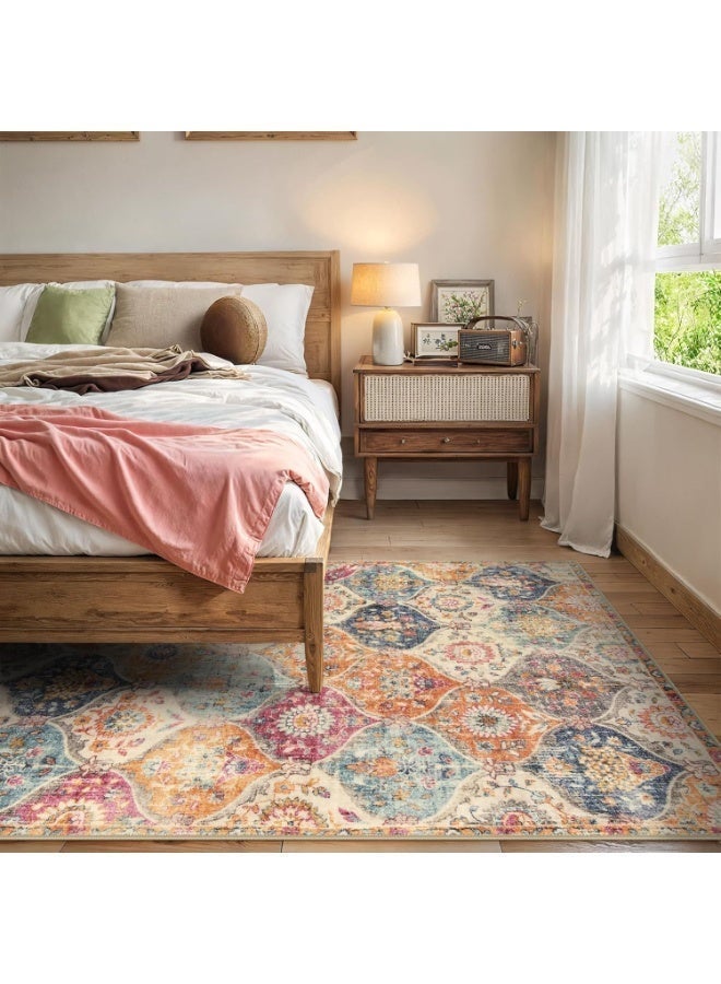 اكسيسن سجادة غرفة معيشة مقاس 160 × 230 سم، سجادة زهرية عتيقة منخفضة الوبر، سجادة داخلية كبيرة مناسبة لغرفة النوم وغرفة المعيشة وغرفة الطعام وديكور المنزل - Image 3